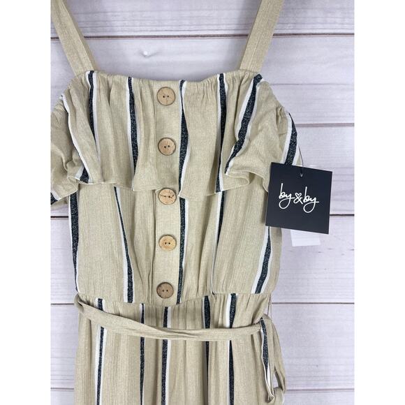 By & By Striped Jumpsuit Tan Beige NWT Size Women's Small - Picture 2 of 7